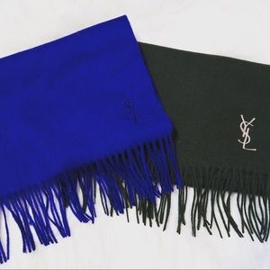 YSL scarf wool in forest green or blue color
